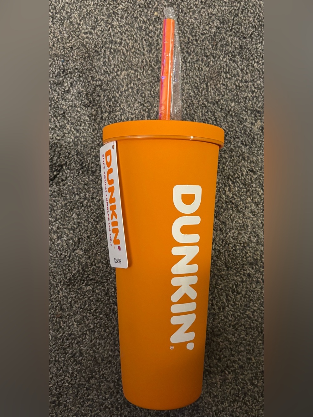 Dunkin soft touch Orange Reusable Tumbler with Straw